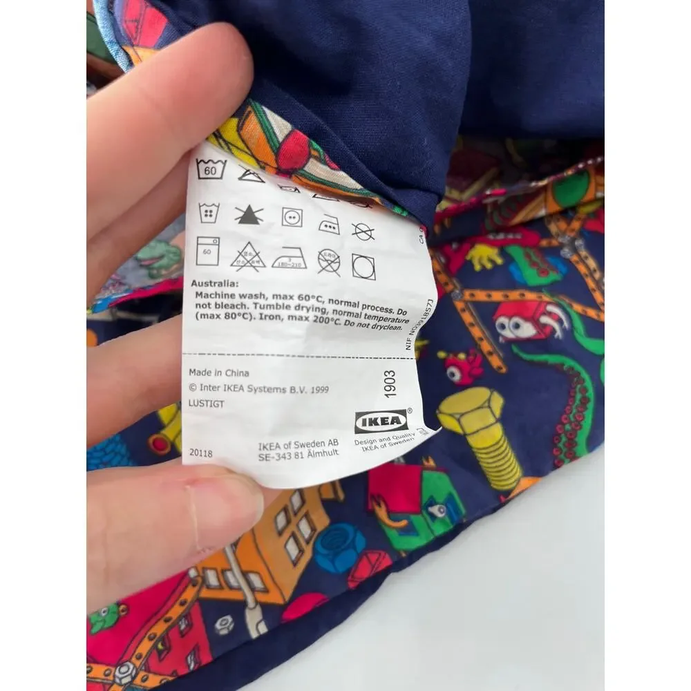 Ikea Lustigt Duvet Cover Multicolor Blue 100% Cotton 64